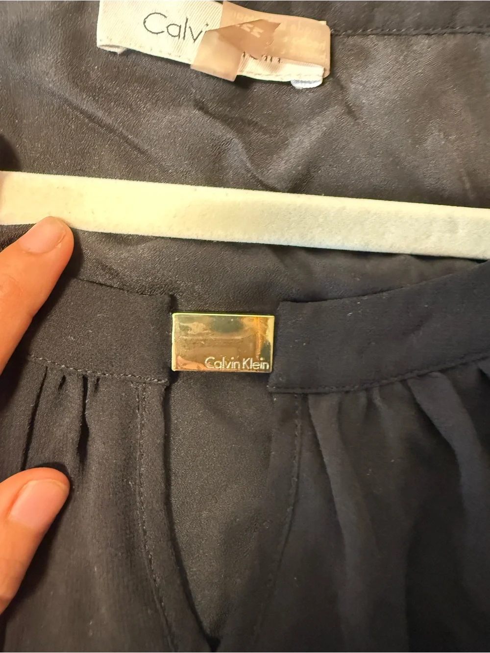 Calvin Klein Black Sheer Gathered Neck Blouse